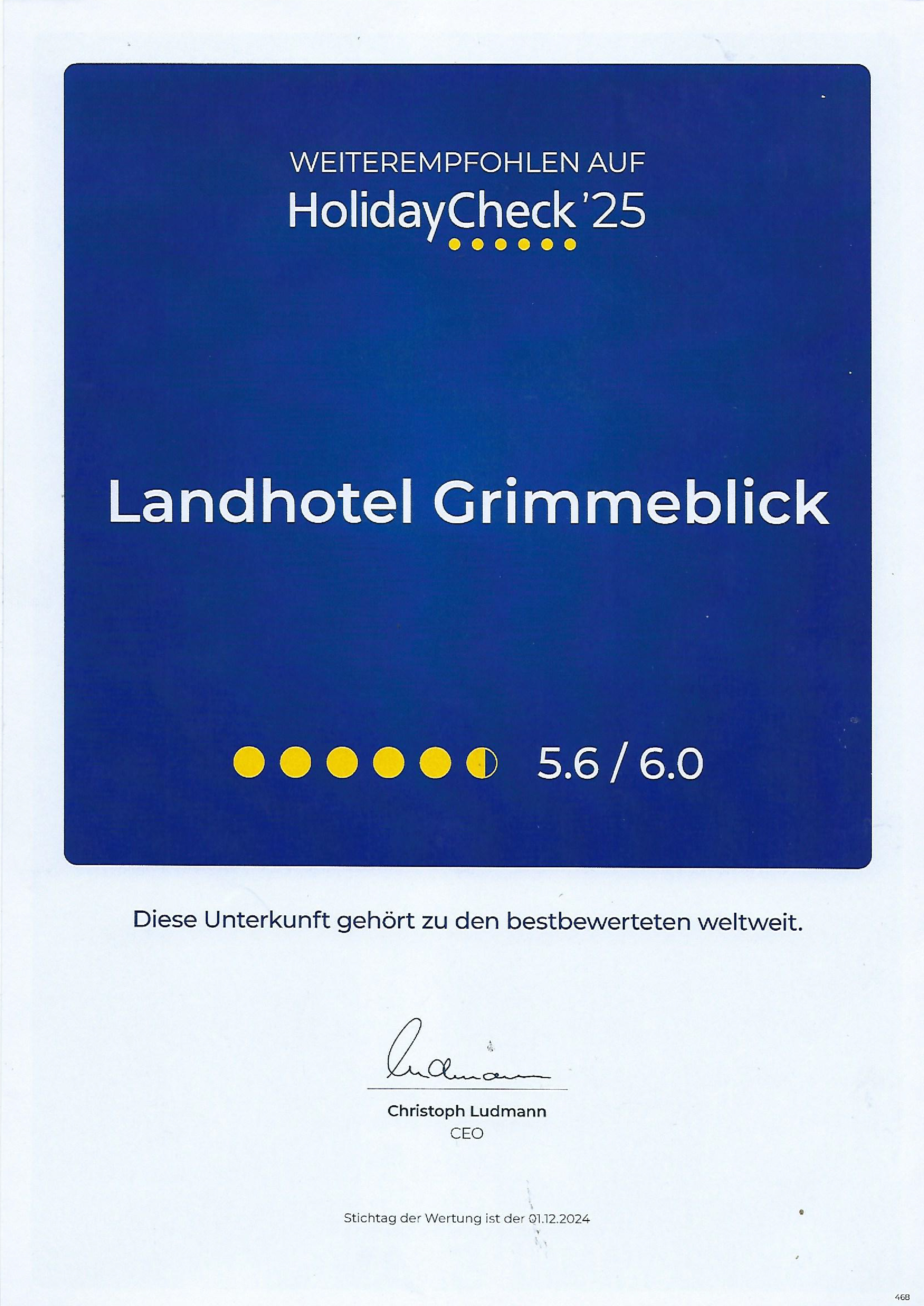 Landhotel Grimmeblick in Winterberg – HolidayCheck Auszeichnung 2025 | Wellnesshotel Sauerland