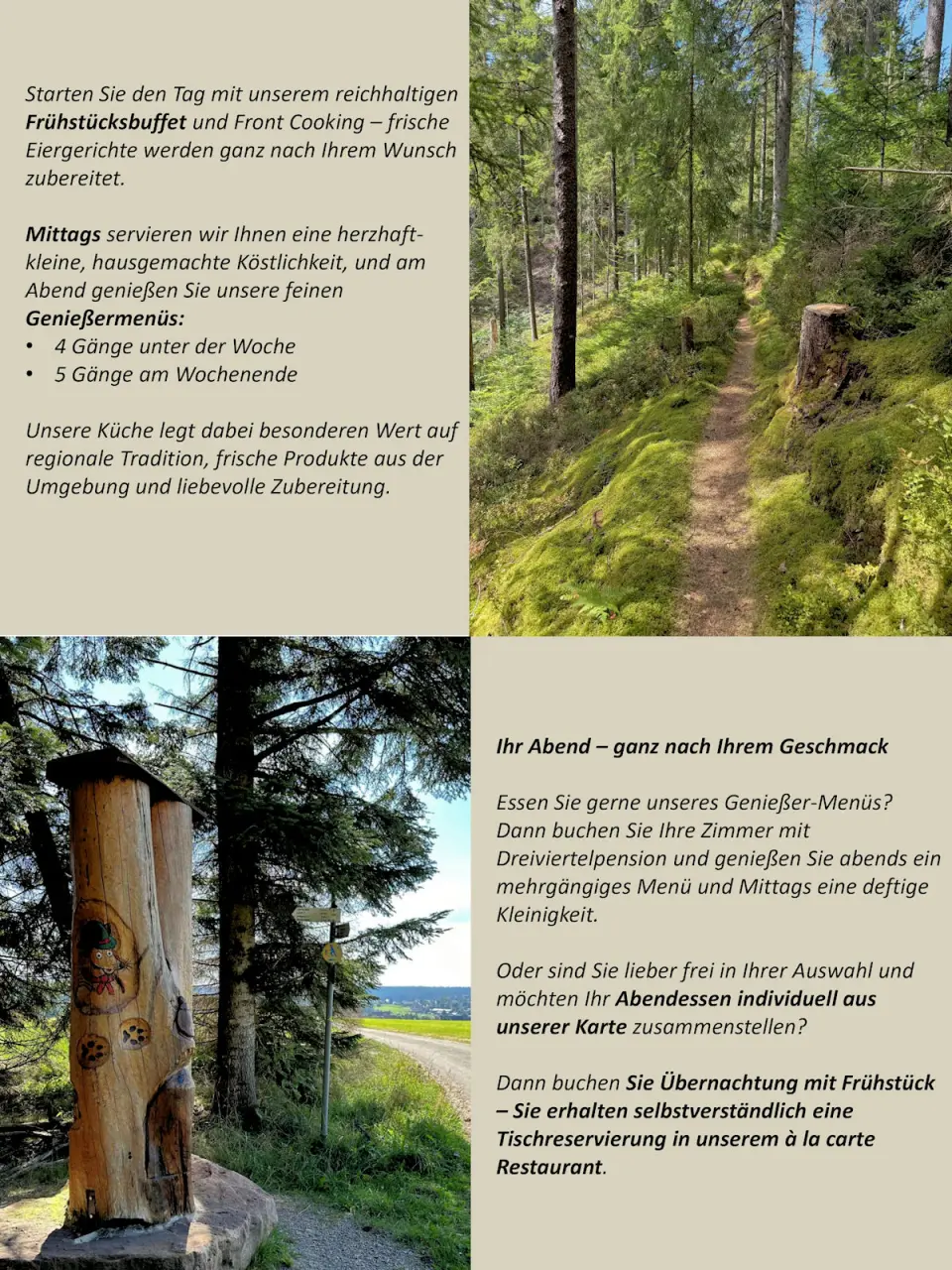 Schwarzwaldhotel Oberwiesenhof in Seewald – Informationen zu Frühstücksbuffet und Genießermenü | Wellnesshotel Schwarzwald