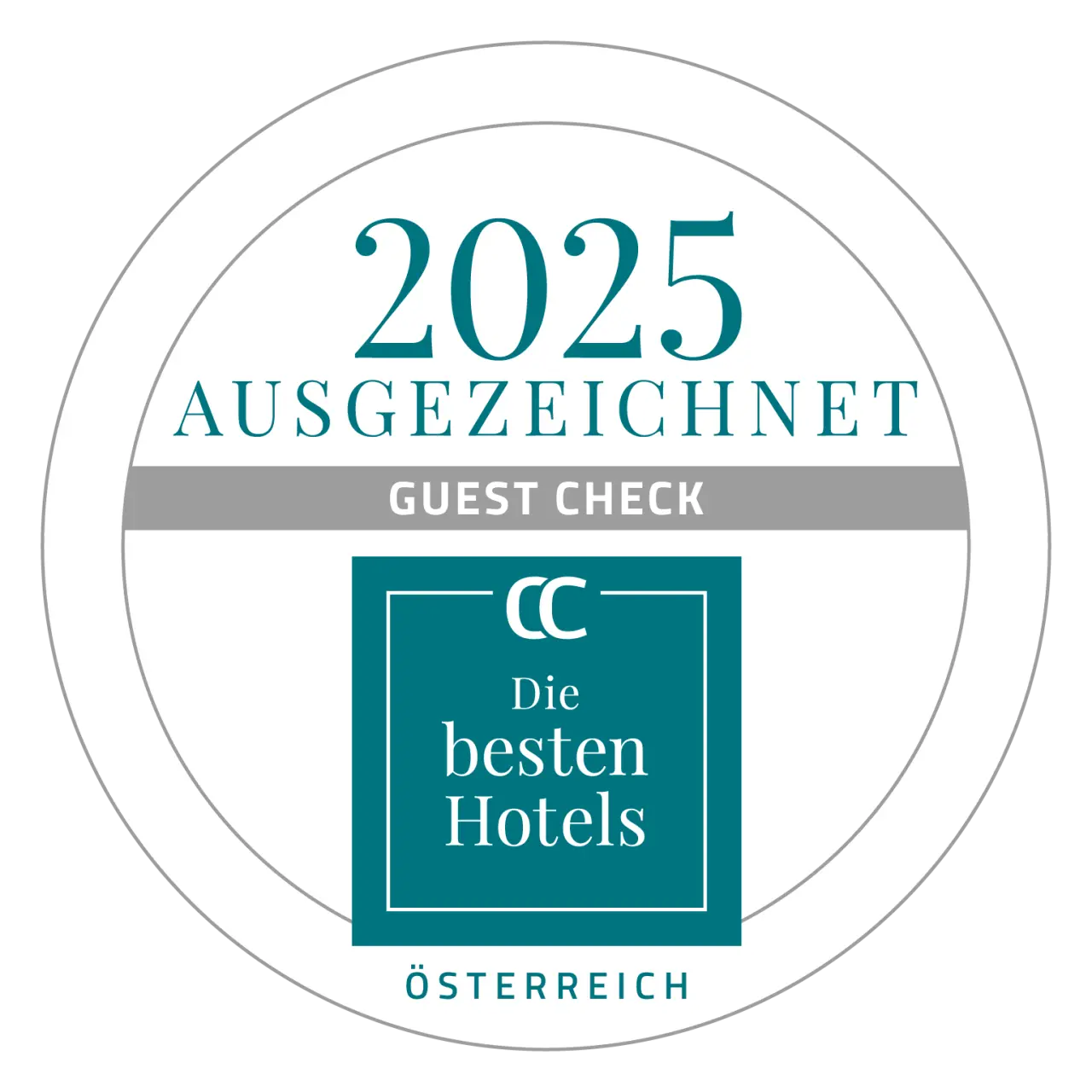 Auszeichnung 'Die besten Hotels Österreich 2025' für das Impulshotel FREIGOLD, verliehen von Guest Check.