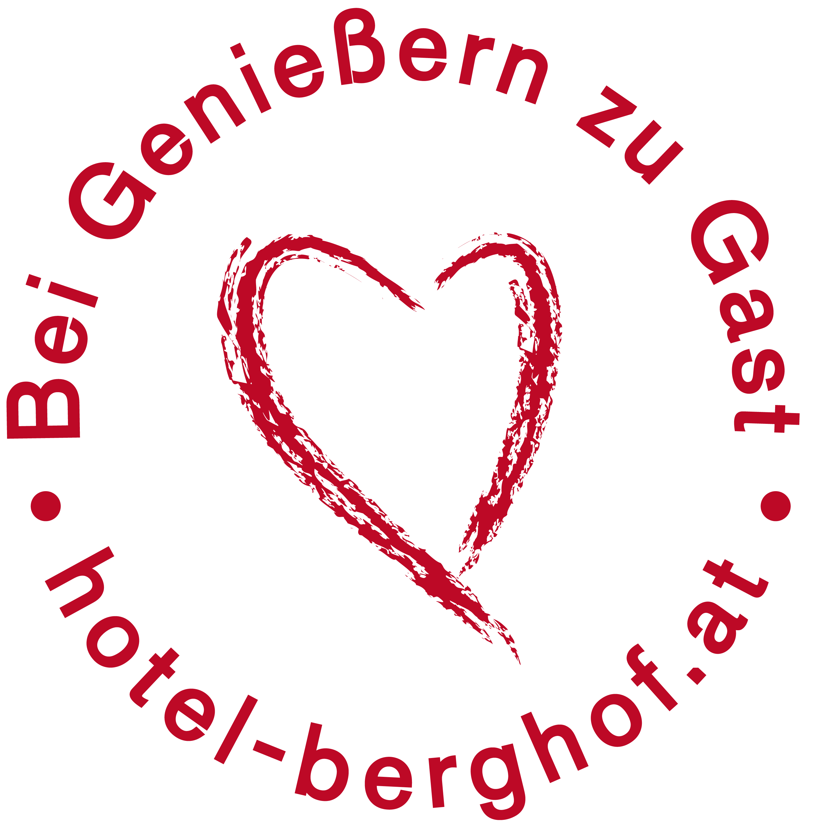 Hotel Berghof in Ramsau – Logo 'Bei Genießern zu Gast' mit Herz und Hotel-Webseite | Wellnesshotel Dachsteinregion