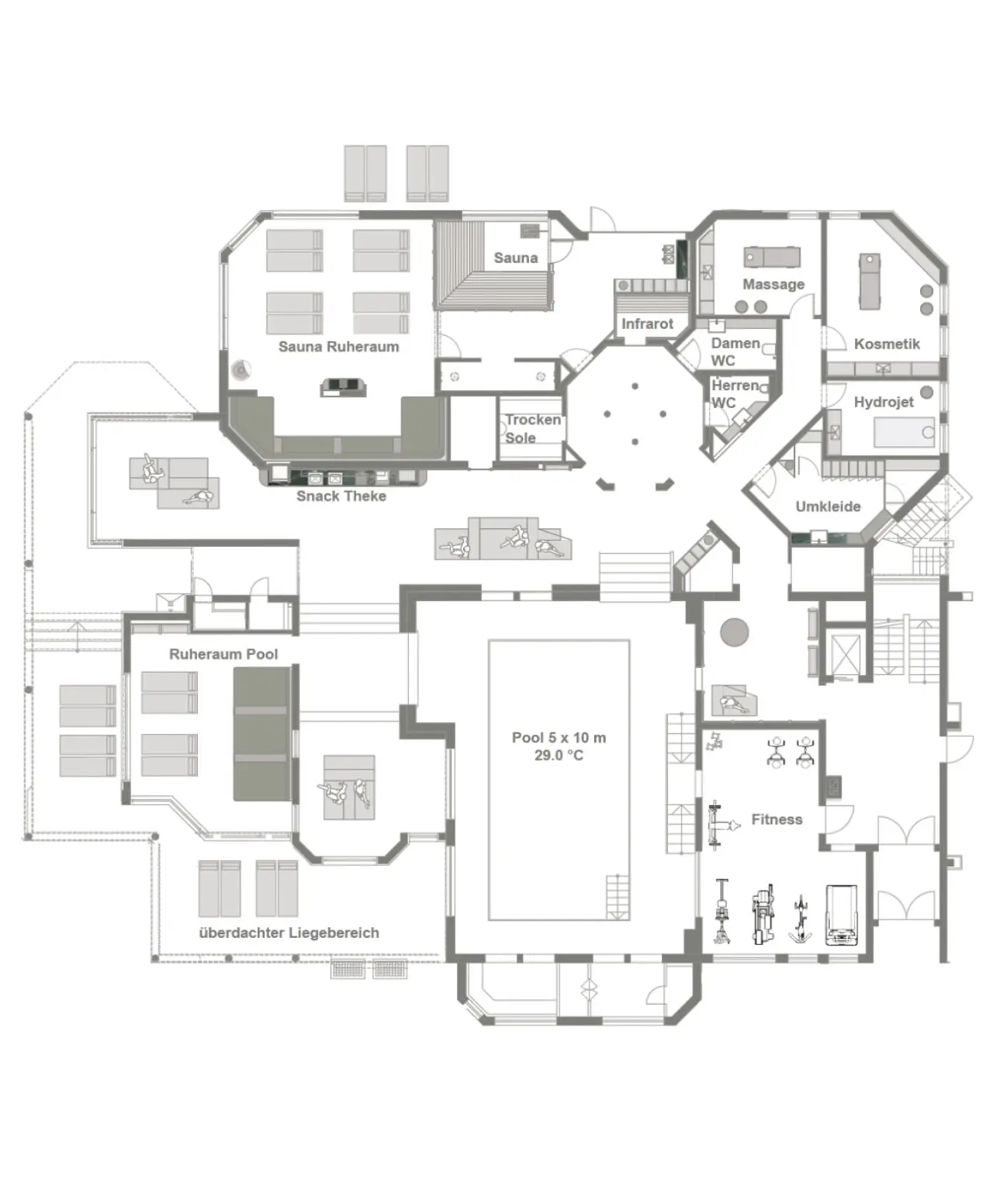 Waldblick Hotel in Freudenstadt-Kniebis – Grundriss des Wellnessbereichs mit Pool, Sauna und Spa | Wellnesshotel Schwarzwald