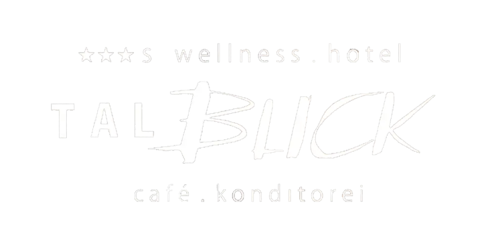 Logo des 4-Sterne-S Wellness-Hotels Cafe Talblick mit Schriftzug 'Talblick' und 'Café Konditorei'.