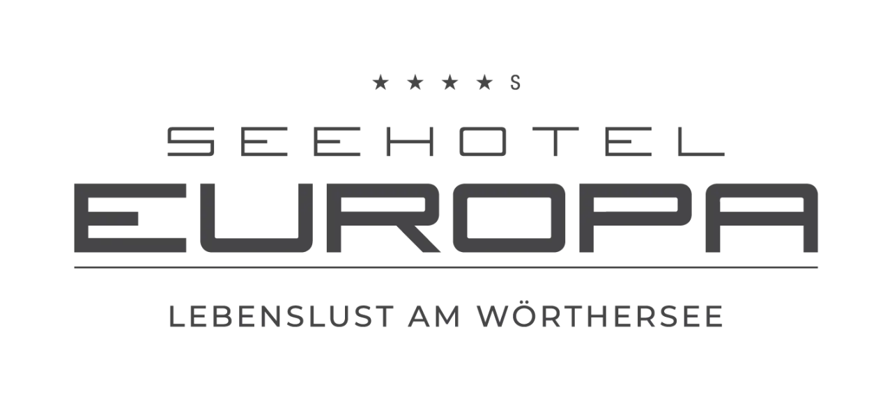 Logo des Seehotel Europa mit dem Slogan 'Lebenslust am Wörthersee' und 4 Sternen.