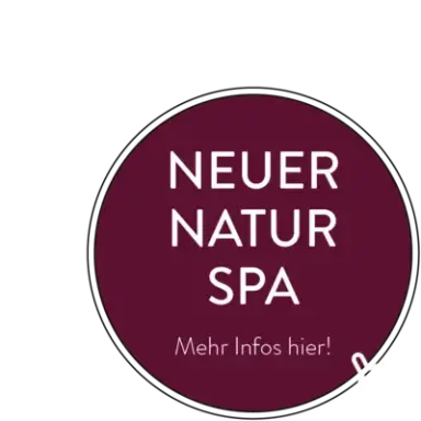 Grafik 'Neuer Natur Spa' mit 'Mehr Infos hier!' vom Naturhotel Outside. Hinweis auf den neuen Wellnessbereich.