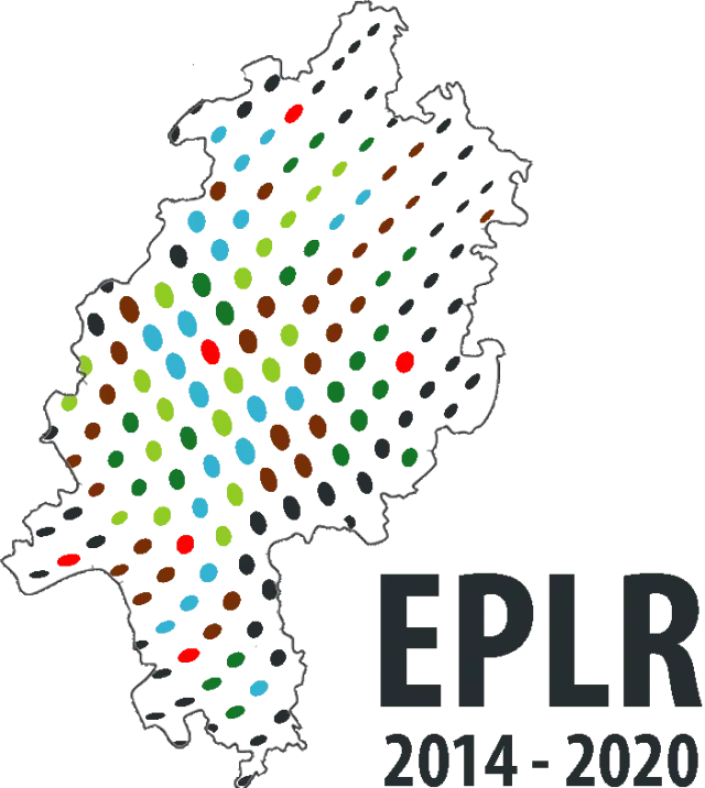 Grafik mit einer Karte und dem Text 'EPLR 2014-2020' für Landhaushotel Hof Wasserkuppe.
