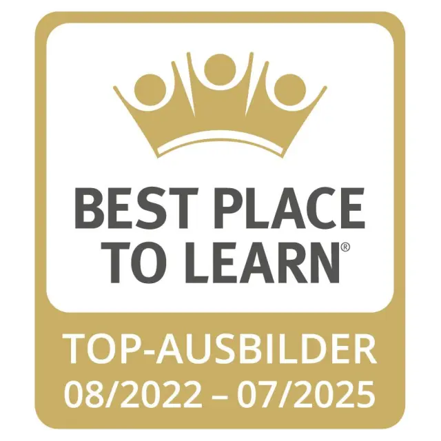Zertifikat 'Best Place to Learn' und 'Top-Ausbilder' für das Romantik Hotel Landschloss Fasanerie, gültig bis 07/2025.