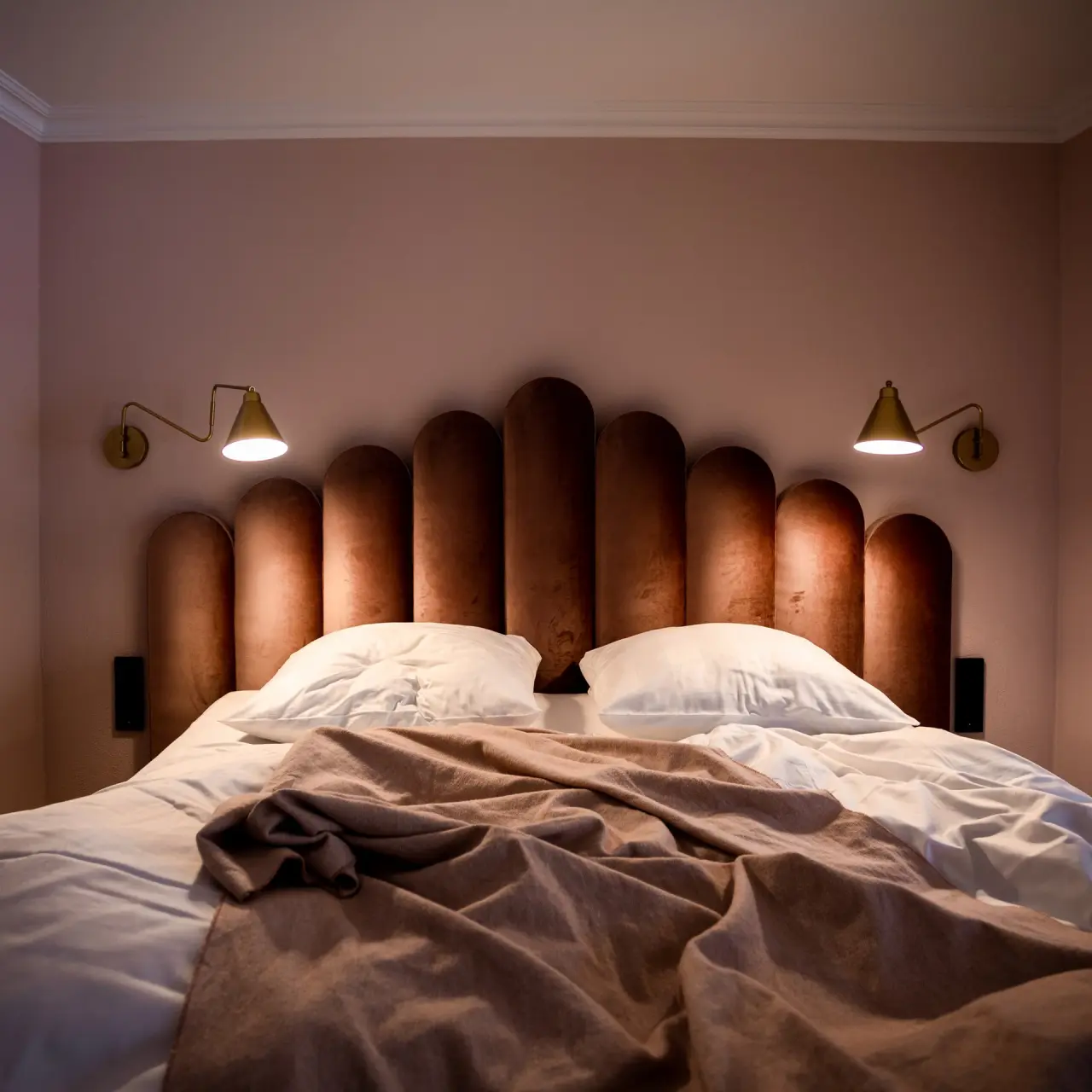 Gemütliches Doppelbett mit stilvollem Kopfteil und warmem Licht im Zimmer des Alpine Hideaway Zillertalerhof.