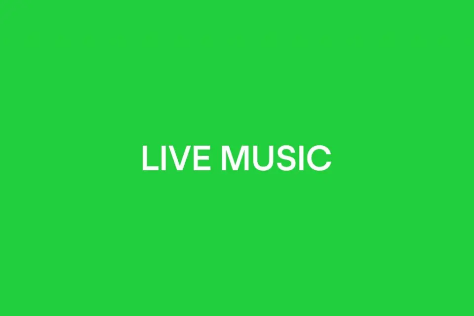 Grüner Hintergrund mit weißem Text 'LIVE MUSIC' für das Hotel The Dolder Grand.