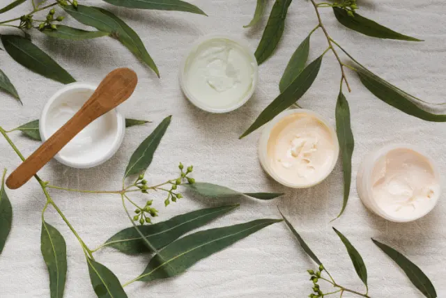 Naturkosmetik und Eukalyptusblätter für Wellness-Anwendungen im Parkhotel Bad Füssing
