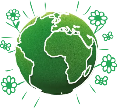 Grüne Weltkugel Grafik mit Blumen und Schmetterlingen, symbolisiert Nachhaltigkeit im Schwarzwald Panorama.