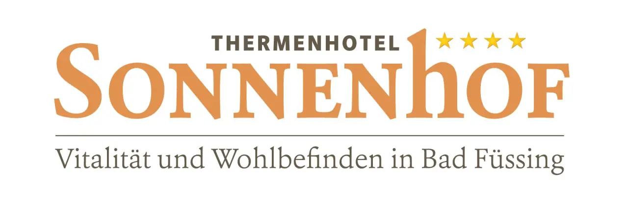 Logo des Thermenhotel Sonnenhof in Bad Füssing mit dem Slogan 'Vitalität und Wohlbefinden'.
