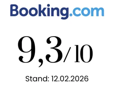 Booking.com Bewertung 9,3/10 für das Moselschlösschen Spa & Resort, Stand 12.02.2026.