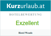 Hotelbewertung 'Exzellent' von Kurzurlaub.at für Hotel Wende.