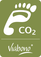 Viabono CO2 Fußabdruck Logo des AKZENT Waldhotel Rheingau für nachhaltigen Tourismus und Umweltschutz.