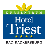 Logo des Kurzentrum Hotel Triest in Bad Radkersburg mit gelben Blüten und vier Sternen.