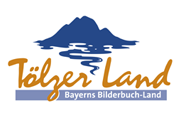 Logo der Region Tölzer Land mit Berg- und See-Motiv. Bayerns Bilderbuch-Land.