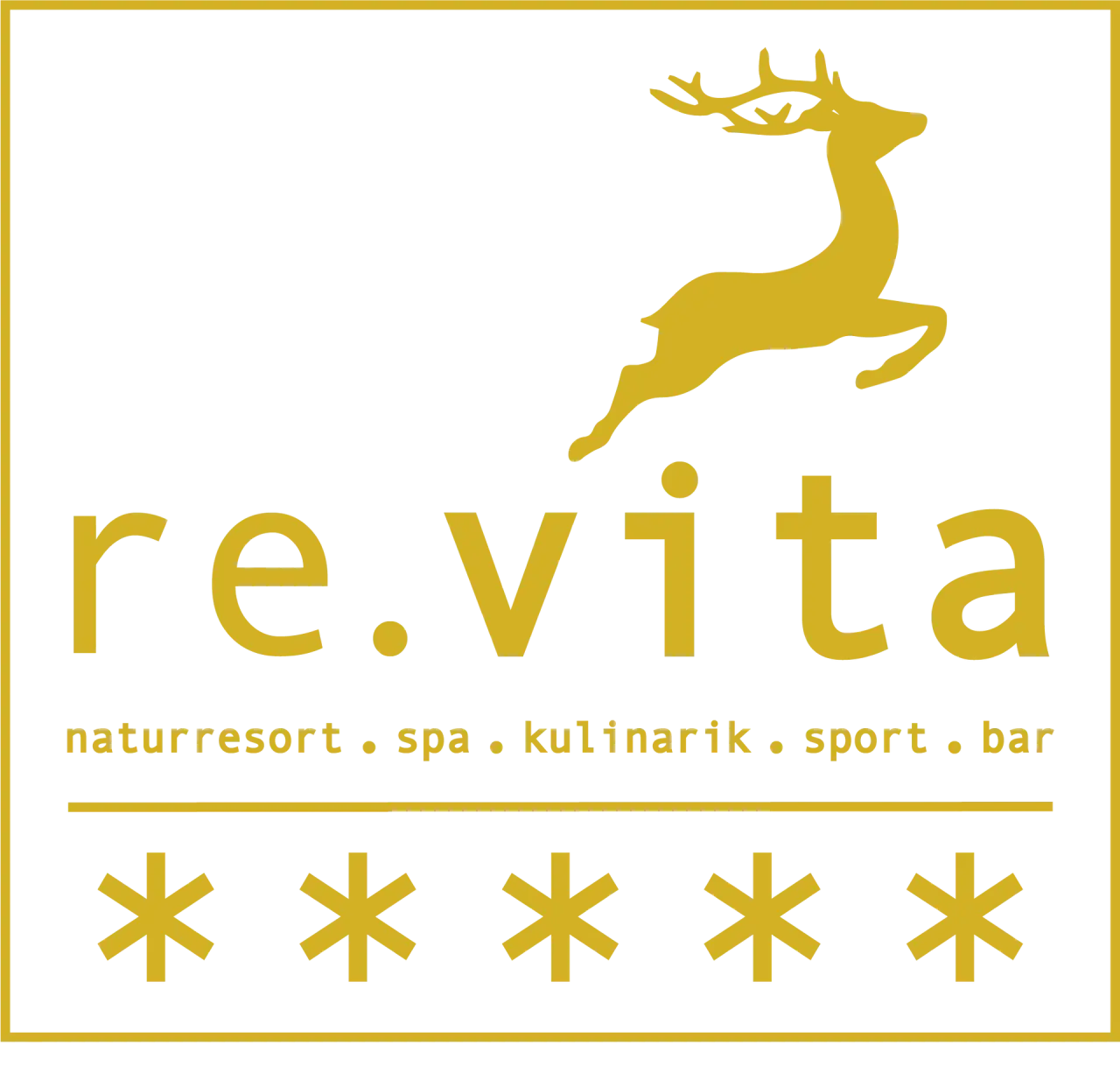 Logo des Revita Wellnesshotel Naturresort mit Hirsch-Symbol, Schriftzug und 5 Sternen.
