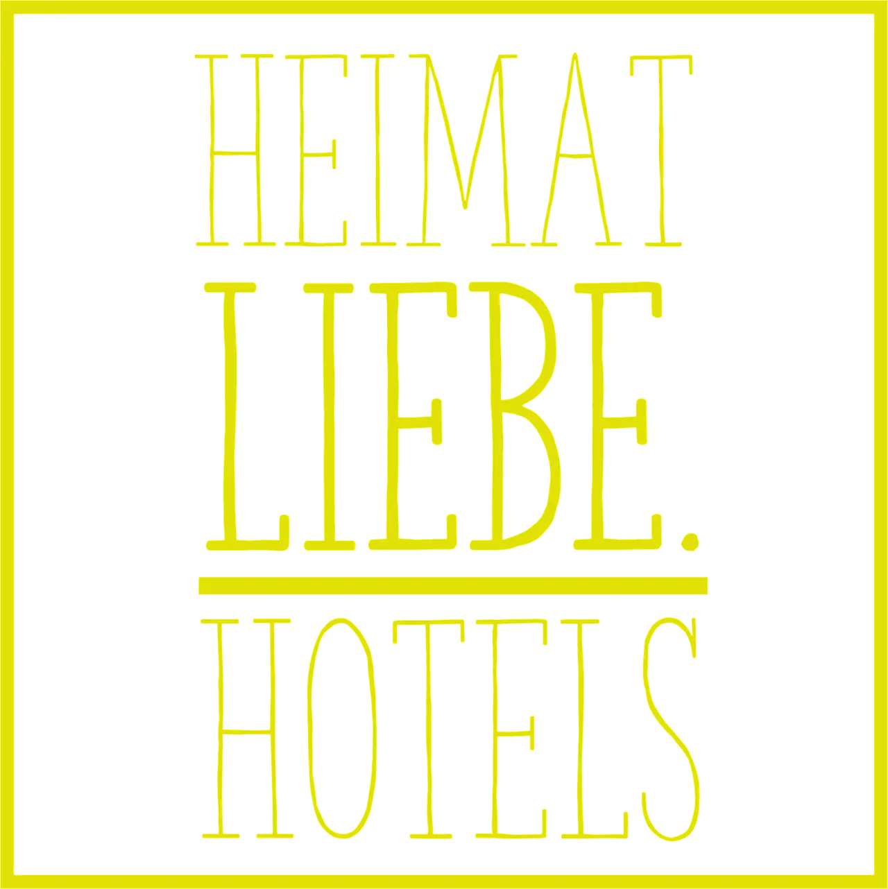 Logo der Hotelgruppe 'HEIMAT LIEBE. HOTELS' in gelber Schrift auf weißem Hintergrund.