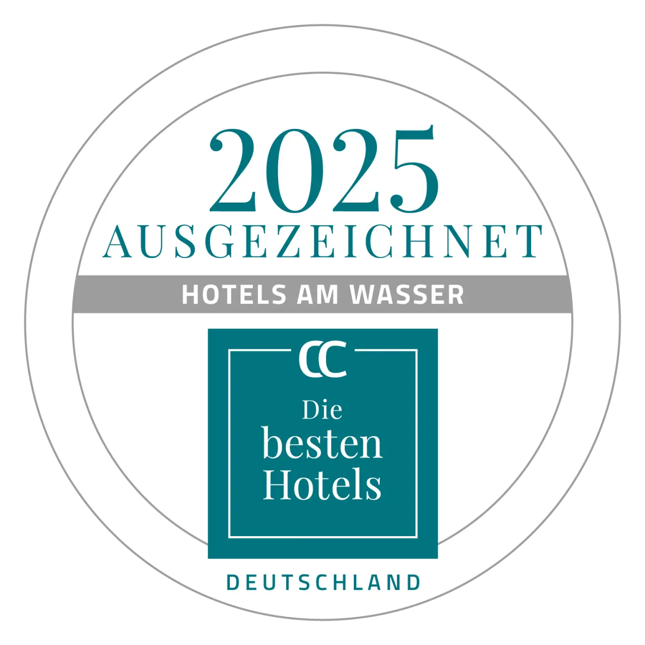 Auszeichnung 'Die besten Hotels am Wasser Deutschland 2025' für das Parkhotel am Soier See.
