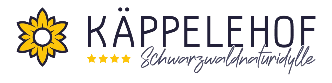Logo des Hotel Käppelehof mit blauer Blüte, drei Sternen und dem Schriftzug 'Schwarzwaldnaturidylle'.