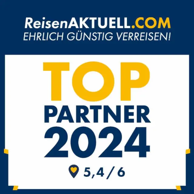 ReisenAKTUELL.COM Top Partner 2024 Auszeichnung für das Kurhotel Hochsauerland 2010 mit Bewertung 5,4/6.