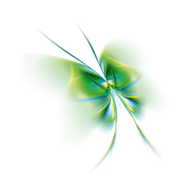 Abstrakte, dynamische Grafik in Grün-, Blau- und Gelbtönen für Hotel Sonnenhügel Familotel Rhön.